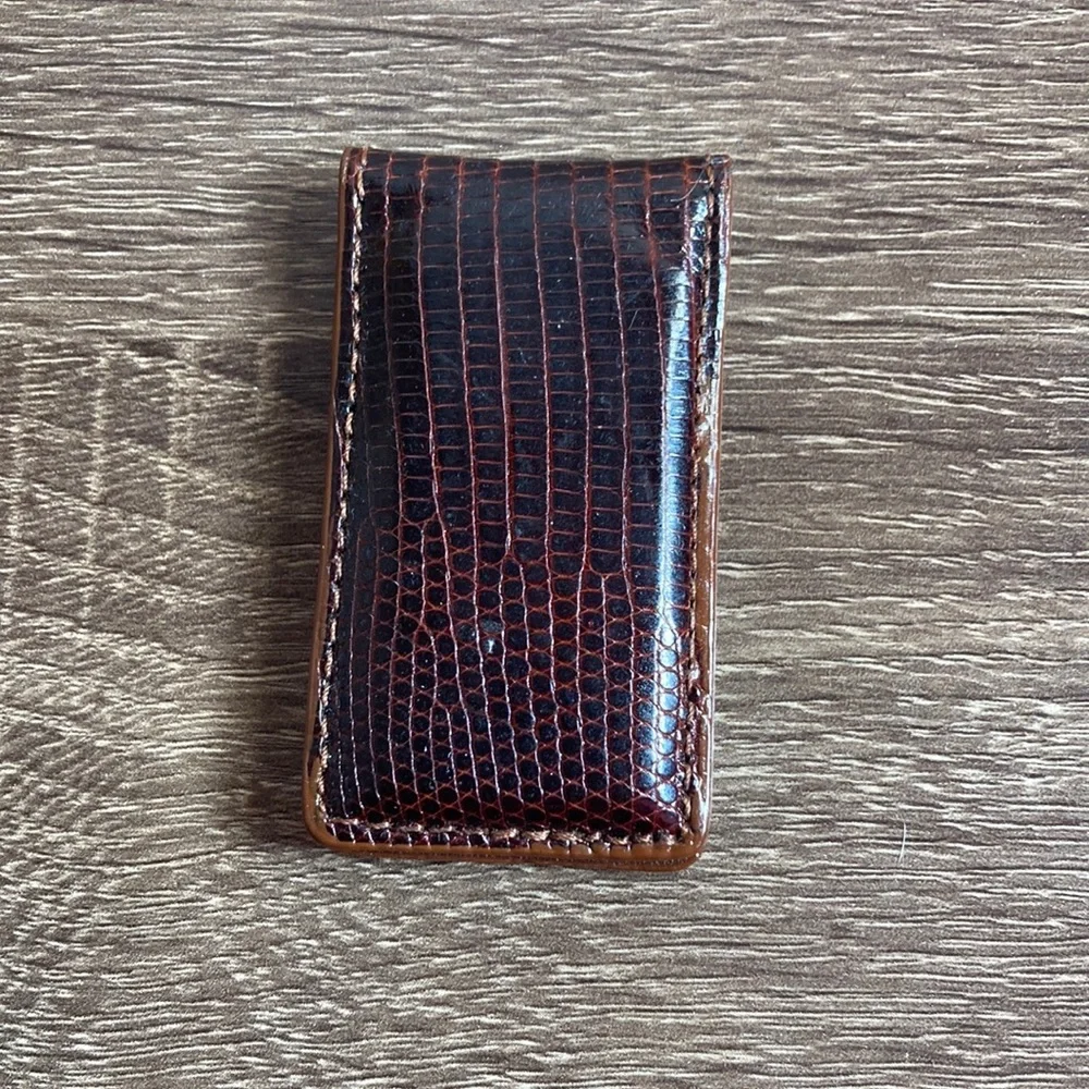 EUC Mens Genuine Lizard Magnetic Brown Money Clip